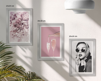 Komplet slika u okviru Cvijeće u nijansama ružičaste i elegantna žena