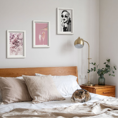 Komplet slika u okviru Cvijeće u nijansama ružičaste i elegantna žena