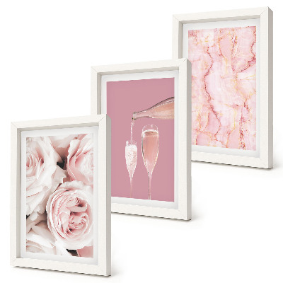 Set 3 slike u okviru Ruže boje šampanjca i pastelna mramorna pozadina