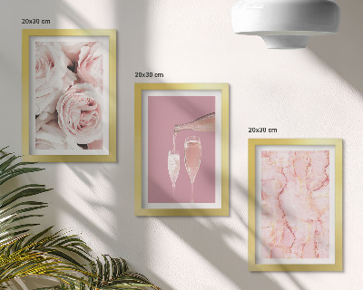 Set 3 slike u okviru Ruže boje šampanjca i pastelna mramorna pozadina