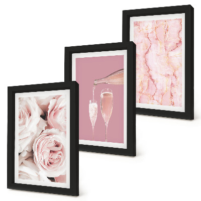 Set 3 slike u okviru Ruže boje šampanjca i pastelna mramorna pozadina