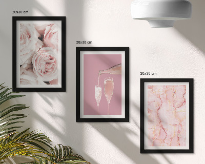 Set 3 slike u okviru Ruže boje šampanjca i pastelna mramorna pozadina