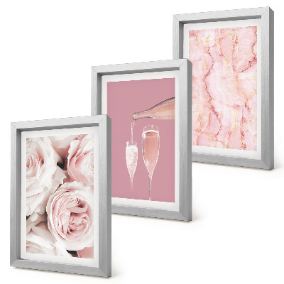 Set 3 slike u okviru Ruže boje šampanjca i pastelna mramorna pozadina