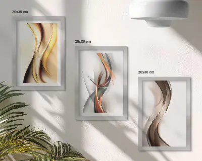 Zidna galerija slika valovi u nijansama žute, sive i smeđe boje