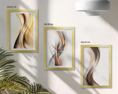 Zidna galerija slika valovi u nijansama žute, sive i smeđe boje