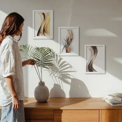 Zidna galerija slika valovi u nijansama žute, sive i smeđe boje