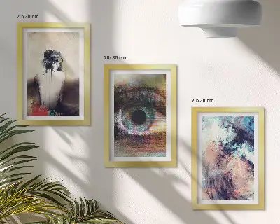 Set od 3 slike u okviru portret žene s prikazom oka i apstraktnih boja koje izražavaju emocije