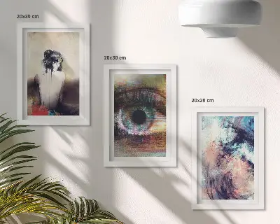 Set od 3 slike u okviru portret žene s prikazom oka i apstraktnih boja koje izražavaju emocije