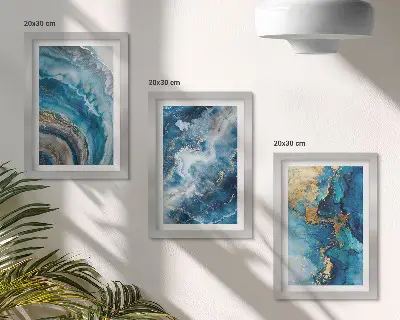 Komplet slika u okviru plavi apstraktni uzorci u tri dijela