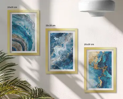 Komplet slika u okviru plavi apstraktni uzorci u tri dijela