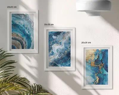 Komplet slika u okviru plavi apstraktni uzorci u tri dijela