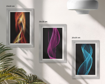Set 3 slike u okviru Valovi šarenih neonskih linija na tamnoj pozadini