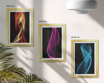 Set 3 slike u okviru Valovi šarenih neonskih linija na tamnoj pozadini