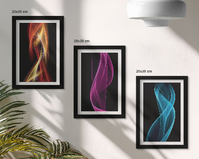 Set 3 slike u okviru Valovi šarenih neonskih linija na tamnoj pozadini
