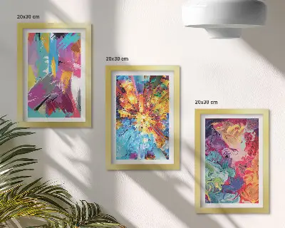 Set od 3 slike u okviru šareni apstraktni motivi s dinamičnim uzorcima