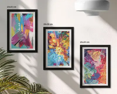 Set od 3 slike u okviru šareni apstraktni motivi s dinamičnim uzorcima