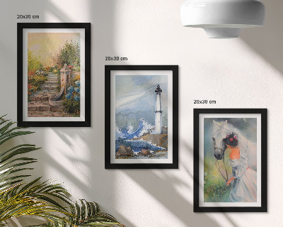 Set 3 slike u okviru Prirodni krajolici svjetionik i djevojka s konjem