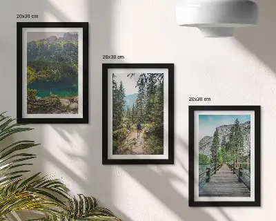 Zidna galerija slika s motivom planina, jezera, šuma i staza u prirodi