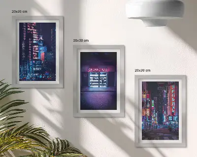 Zidna galerija slika noćni grad s neonskim svjetlima i ulazom u kino