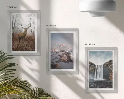 Komplet slika u okviru prirodni divlji krajolici s planinama, jelenima i slapovima