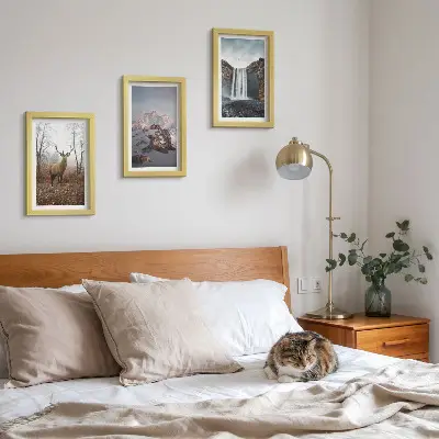 Komplet slika u okviru prirodni divlji krajolici s planinama, jelenima i slapovima