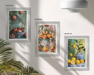 Zidna galerija slika šipak, breskve i limuni u vazama