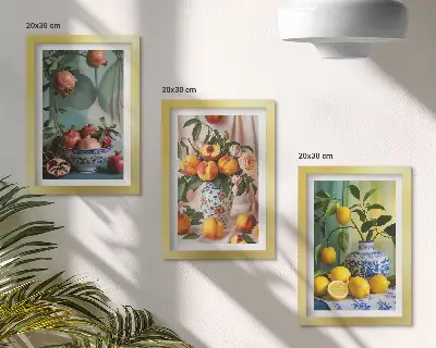 Zidna galerija slika šipak, breskve i limuni u vazama