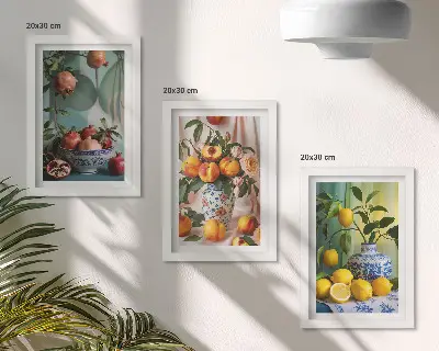 Zidna galerija slika šipak, breskve i limuni u vazama