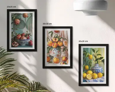 Zidna galerija slika šipak, breskve i limuni u vazama