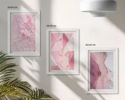 Set 3 slike u okviru ružičasti cvjetovi s božurima i geometrijskim uzorcima
