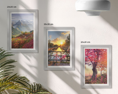Zidna galerija slika Planinski krajolici s biciklom i jesenskim drvetom