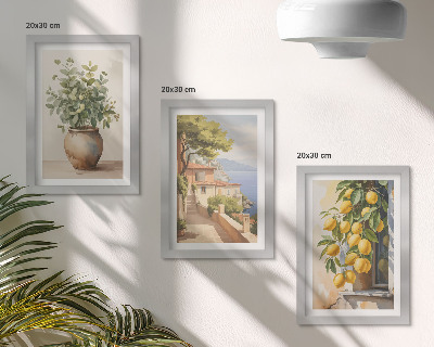Zidna galerija slika Cvijeće u vazi s pogledom na more i limune