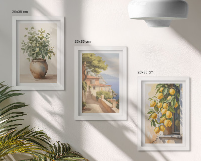 Zidna galerija slika Cvijeće u vazi s pogledom na more i limune
