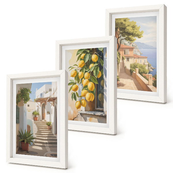 Set 3 slike u okviru Šarmantne ulice s limunima i pogledom na more