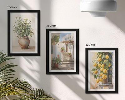 Komplet slika u okviru Biljke u lončanicama i limuni na pozadini ulice