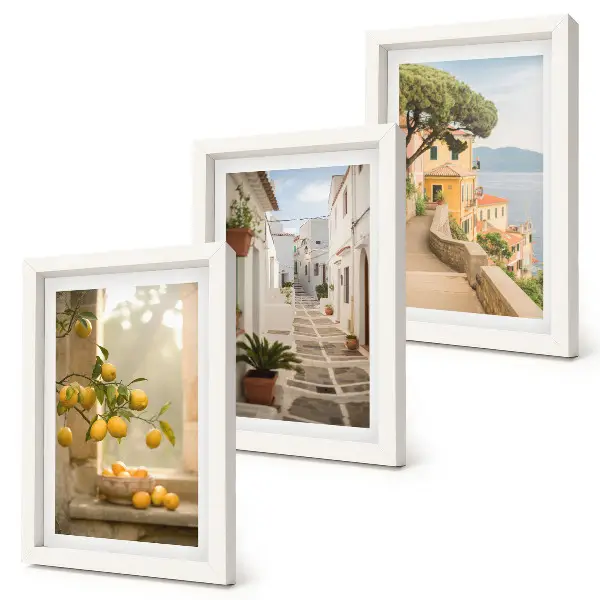 Zidna galerija slika pogled na stablo citrusa s prozora i arhitekturu uz more