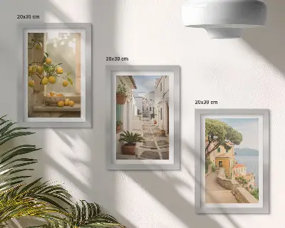 Zidna galerija slika pogled na stablo citrusa s prozora i arhitekturu uz more
