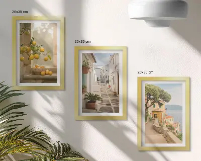 Zidna galerija slika pogled na stablo citrusa s prozora i arhitekturu uz more