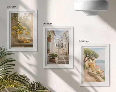 Zidna galerija slika pogled na stablo citrusa s prozora i arhitekturu uz more
