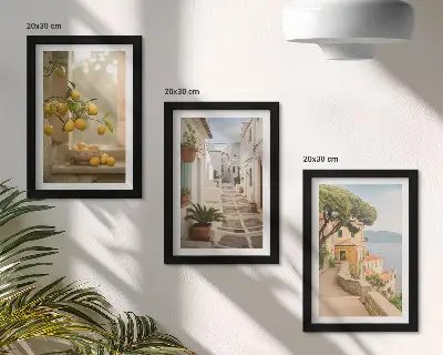 Zidna galerija slika pogled na stablo citrusa s prozora i arhitekturu uz more
