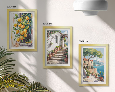 Set 3 slike u okviru Limuni na pozadini cvijeća i pogleda na more
