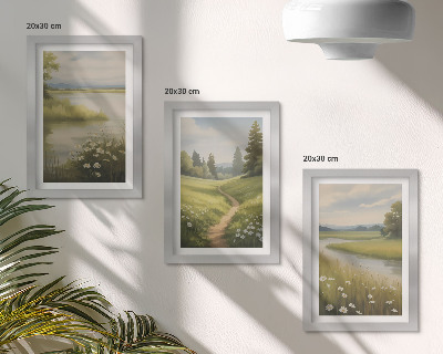 Zidna galerija slika Proljetni krajolik s rijekom, stazom i cvjetnom livadom
