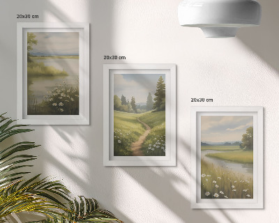 Zidna galerija slika Proljetni krajolik s rijekom, stazom i cvjetnom livadom