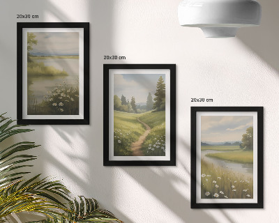 Zidna galerija slika Proljetni krajolik s rijekom, stazom i cvjetnom livadom