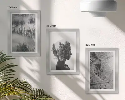 Komplet slika u okviru portret šume u magli s drvećem i nježnim maslačkom