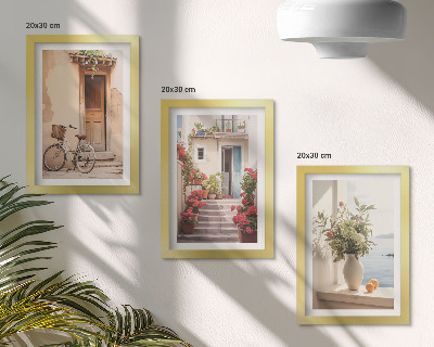 Set 3 slike u okviru Šarmantne primorske ulice s cvijećem i biciklima