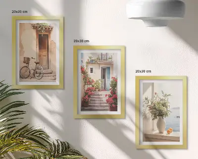 Šarmantne primorske ulice s cvijećem i biciklima set 3 slike u okviru