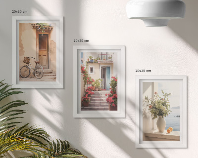 Set 3 slike u okviru Šarmantne primorske ulice s cvijećem i biciklima