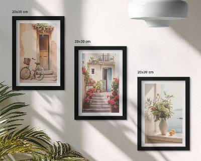 Set 3 slike u okviru Šarmantne primorske ulice s cvijećem i biciklima