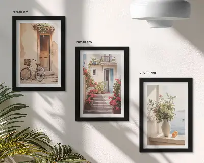 Šarmantne primorske ulice s cvijećem i biciklima set 3 slike u okviru